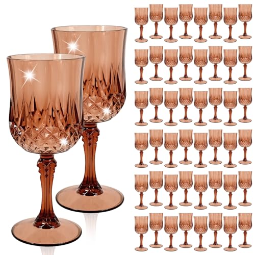 48 Pcs Rose Gold Plastic Wine Glasses,Plastic Goblets for Parties | Vintage Wine Glasses Bulk, Reusable, Drinkware Cups, Wedding, Party, Reception, Event Supplies,Table Decoration - color: Rose Gold