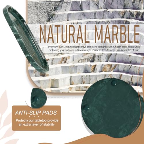 Natural Marble Tray, Green Stone Tray, Vanity Decorative Tray for Countertop, Catchall for Perfume, Candles, Skincare, Jewelry Dish, Bathroom Tray, Hotel Supplies