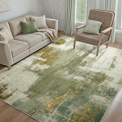 Kelarea Washable Area Rug 6x9, Non-Slip Low Pile Abstract Green | Water & Stain Resistant, Pet Friendly, Easy Clean, Ultra Soft, for Living Room, Bedroom, Nursery, Ofiice - color: Green, size: 6' x 9' (Rectangular)