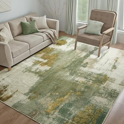 Kelarea Washable Area Rug 8x10, Non-Slip Low Pile Abstract Green | Water & Stain Resistant, Pet Friendly, Easy Clean, Ultra Soft, for Living Room, Bedroom, Nursery, Ofiice - color: Green, size: 8' x 10' (Rectangular)