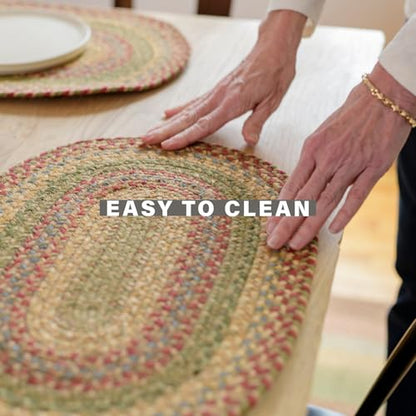 Homespice Azalea Jute Braided Placemats, Oval 13x19 Set of 6 | Protects Tabletop in Style and Everyday and Holiday Table Mats, Rich Colors, Reversible, Durable and Easy to Clean - color: Azalea