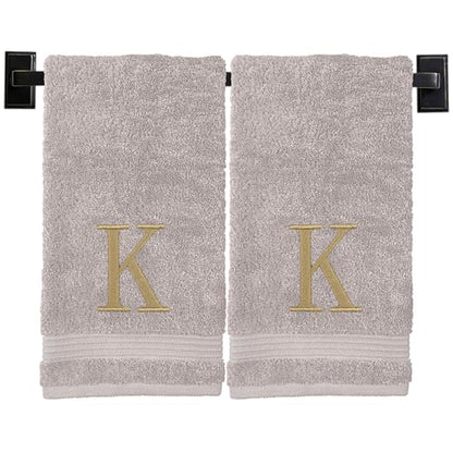 Beige Hand Towels for Bathroom with Monogram | Luxury Cotton Turkish Towels | Embroidered in USA | Set of 2 | Choose Set Color and Letter | A - Z | Modern Font - color: Beige