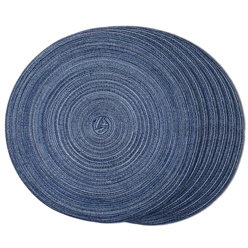 FunWheat Round Braided Placemats Set of 6 Place mats for Dining Tables Woven Heat Resistant Table Mats 15 inch (Blue) - color: Multi Blue, size: 6pcs