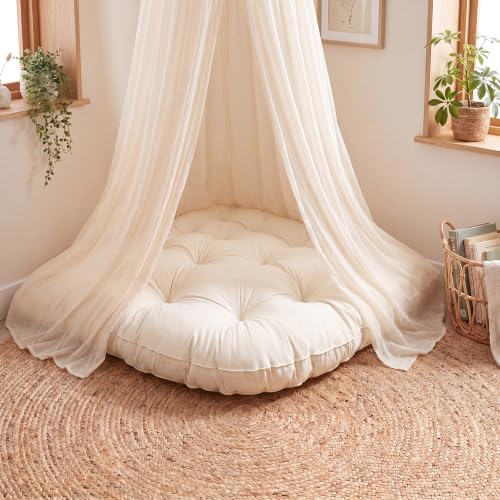 Yookeer Triangle Floor Pillow 40 Inch Cream Tufted Corner Floor Cushion Thickened Soft Window Seat Cushion Washable Meditation Mat for Living Room Bay Balcony Reading
