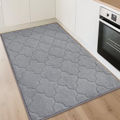 COSY HOMEER Kitchen Rugs Non Slip Washable 32"x48",Grey | Stain Resistant Kitchen Mat for Floor,Absorbent Kitchen Carpet,Soft Rugs for Kitchen,Sink Mat,Entrance,Area Rugs,NonSkid Back - color: Grey, size: 32"X 48"