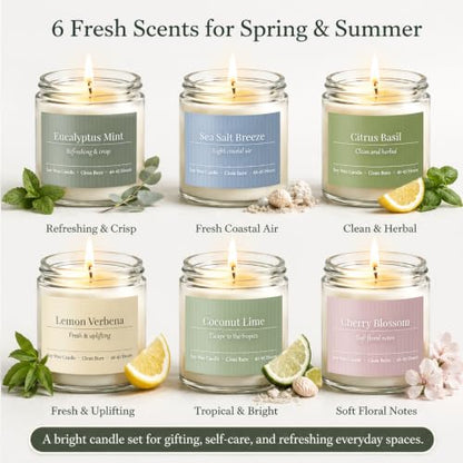 Scented Candles Gift Set,6 Pack Spring Summer Soy Wax Aromatherapy Candles | Lemon Verbena,Coconut Lime,Sea Salt Breeze, Citrus Basil, Eucalyptus Mint & Cherry Blossom - color: Spring Summer Collection