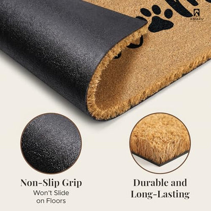 Coir Welcome Mat, Non-Slip, Welcome Paws, 17 x 29 in | 100% Natural Coir, Anti-Shedding, Durable PVC Backing, Traps Dirt and Mud, Indoor and Outdoor Entryway, Easy to Clean - color: Welcome Paws