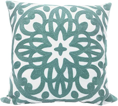 Alysheer Embroidered Decorative Throw Pillow Cover 20"x 20", Boho Mandala Modern Thick Embroidery Pattern, Durable Cotton Canvas Soft Cushion Case for Sofa Couch Bed Living Room (Dusty Aqua Blue) - color: Aqua Blue, size: 20" x 20" (Pack of 1)