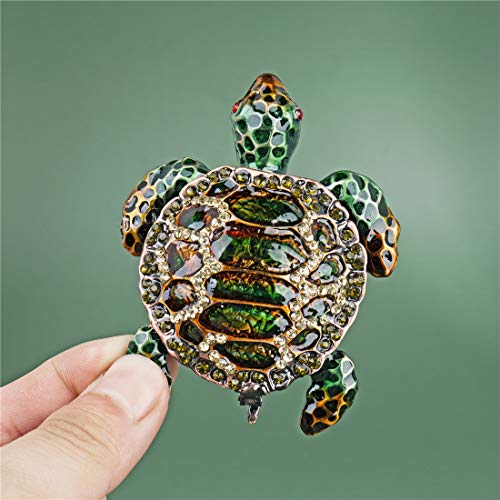YU FENG 3.1 Inch Turtle Trinket Box, Jeweled Hinged Jewelry Holder | Rhinestone & Enamel Design, Mini Ring Keepsake Box, Decorative Turtle Figurine, Collectible Gift for Turtle Lovers - color: brown-green