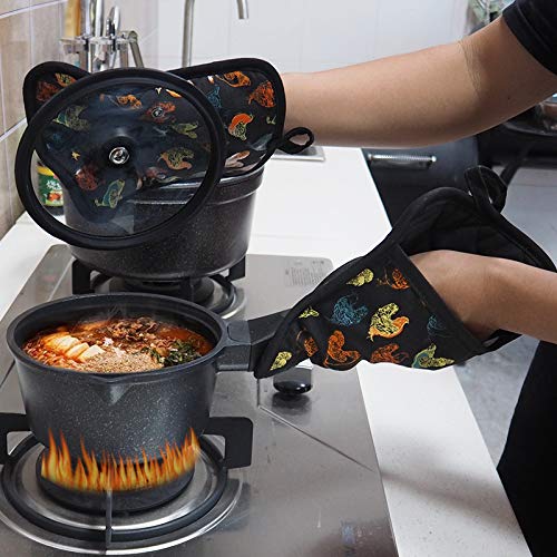 Pot Holders Set of 2,Non Slip Clear Silicone Printed Potholdes | Resistant 480 ℉,Comfortable Cotton Lining Kitchen Women Men Cooking Baking Microwave (Rooster, Black Potholders) - color: Rooster, Black Potholders
