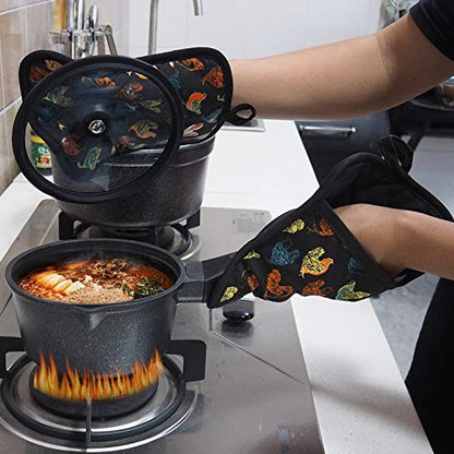 Pot Holders Set of 2,Non Slip Clear Silicone Printed Potholdes | Resistant 480 ℉,Comfortable Cotton Lining Kitchen Women Men Cooking Baking Microwave (Rooster, Black Potholders) - color: Rooster, Black Potholders