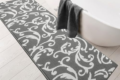 Hallway Runner Rug Non Slip Rubber Backing, 26 inch x 8 ft, Scroll, Grey & White, Heavy Duty Berber Style Carpet Runner for Entryway, Kitchen, Bathroom, Bedroom, Laundry Room. - color: Scroll Grey, size: 8 Foot Long Runner Rug