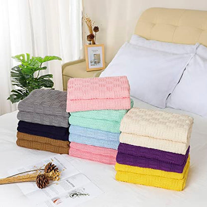 uxcell 100% Cotton Knit Throw Blanket, Cable Decors Yellow 47x70 - color: Yellow