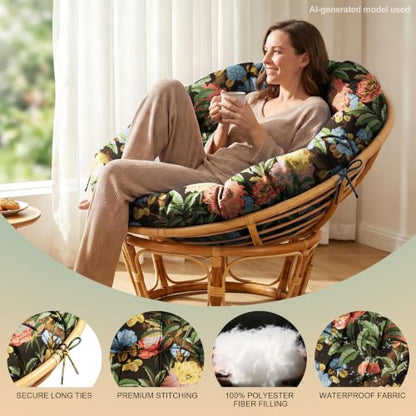 ARTPLAN Round Papasan Chair Cushion Tufted Swing Seat Pad with Ties,Floral | 47"x47"x4"tufted round chair cushion, polyester cover&fluffy fiber fill, fixed ties fit papasan, swing&wicker indoor chairs - color: Red Flower