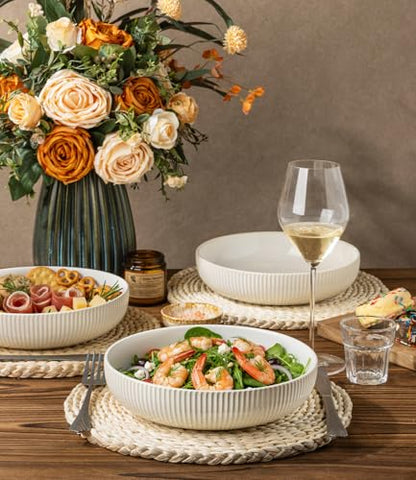 8.5" Ceramic Pasta Bowls Set of 4, Salad Bowls | Versatile Serving Bowls for Pasta, Salad, Fruit & Noodles, Housewarming & Wedding Gift, Reactive White - color: Reactive White, size: 8.5 Inch