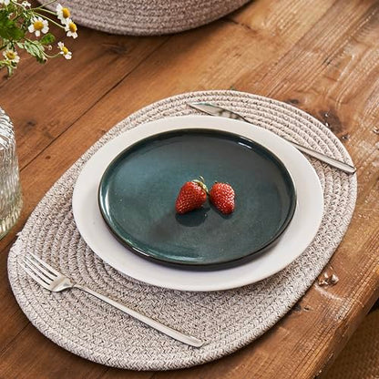 Oval Cotton Rope Placemats Set of 6 with Holder, Warm Taupe | 16 x 12 inch, machine washable, beige & deep brown woven blend, everyday heat protection - color: Taupe Mix, size: 16*12