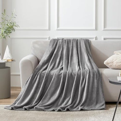 Hansleep Twin Grey Fleece Blanket, Soft Flannel Bed Blanket | Fuzzy Cozy Blanket 60 x 80 Inches, Multi-use for Bed, Sofa, Couch, Travel, Camping, All Season Warm Lightweight Cover - color: Grey, size: Twin (60x80 Inches)