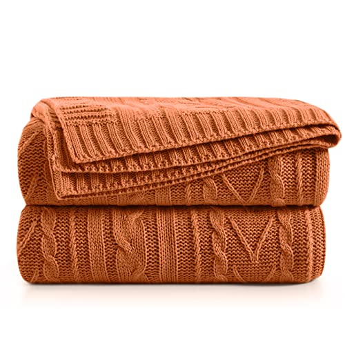 Aormenzy Rust Orange Cable Knit Throw Blanket, 50" x 60" | Acrylic Knitted Blanket, Soft Cozy, Throw Blankets, For Couch Bed Sofa - color: Rust Orange, size: 50" x 60", Throw