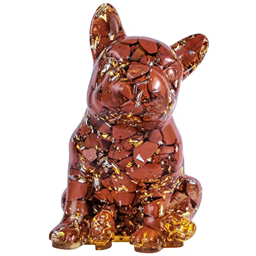 Rockcloud Hand Carved Red Jasper French Bulldog Healing Resin Crystal | Crystal Stone Figurines for Home Decoration, Desk Office Ornament - color: Red
