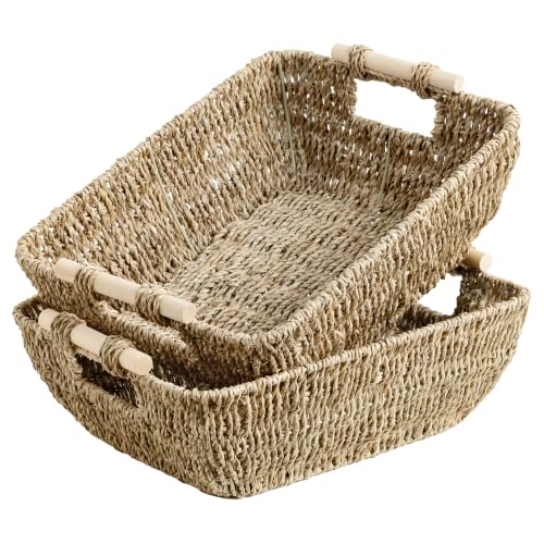 Storageworks Seagrass Storage Baskets, Large Snack Baskets For Shelves - color: Natural(Seagrass), size: Medium
