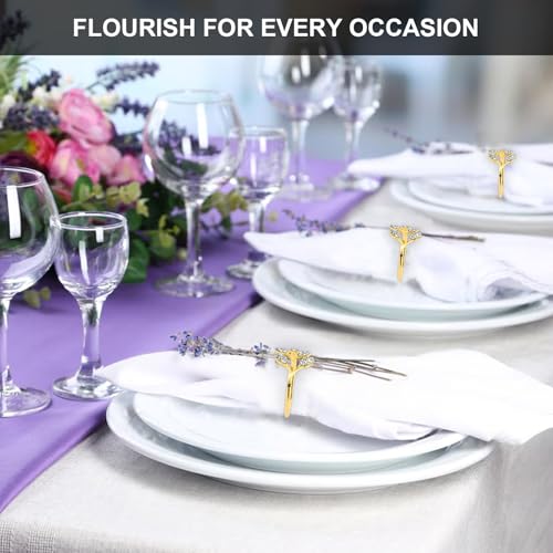 6Pcs Gold Alloy Leaf Napkin Rings, Decorative Napkin Ring Holders | Shiny White Rhinestone Gold Napkin Rings, Decor for Weddings, Daily Dining Tables & Curtain Styling