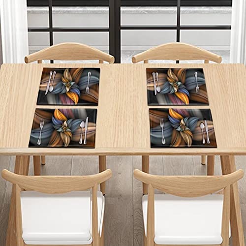 4 PCS Washable Tablemats for Home Farmhouse Beach, Easy to Clean Foldable Heat Resistant PVC Weave Rectangle Table Mats, Brown Fashion Flower - color: Brown Flower, size: Set of 4