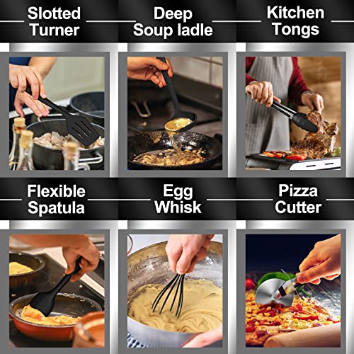 43 Pcs AIKKIL Kitchen Utensils Set, Heat Resistant Silicone Cooking Kitchen Utensils Set with Holder, Spoon, Spatula, Kitchen Gadgets Tools Set For Nonstick Cookware, Dishwasher(BPA Free, Black) - color: Black