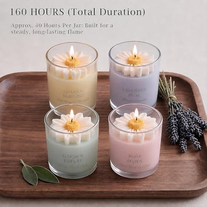 Scented Candles Gift Set for Women, 4 Pack Soy Candles for Home with Unique Floral Design, Relaxing Aromatherapy Candles for Birthday, Self Care, Home Decor