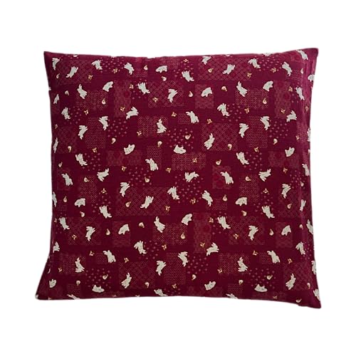 Zabuton Floor Pillow with Removable Cover - Traditional Japanese Decor | 90% Cotton, 10% Polyester Filling, Fluffy Floor Cushion for Couch, Living Room Seating or Meditation - color: Bunny Burgundy