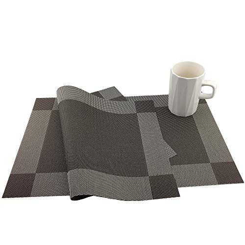 Vinyl Coffee Placemats Heat Resistant Dining Table Mats Non-Slip Washable Place Mats Set of 6 （Coffee） - color: Coffee