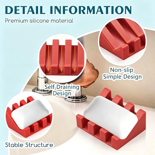 Silicone Soap Dish Self Draining with Suction Cups (Red,1 Pack) | Waterfall drainage design drains fast to keep soap dry silicone soap saver with reusable suction cups for bathroom & kitchen - color: Christmas Red, size: 1