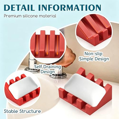 Silicone Soap Dish Self Draining with Suction Cups (Red,1 Pack) | Waterfall drainage design drains fast to keep soap dry silicone soap saver with reusable suction cups for bathroom & kitchen - color: Christmas Red, size: 1