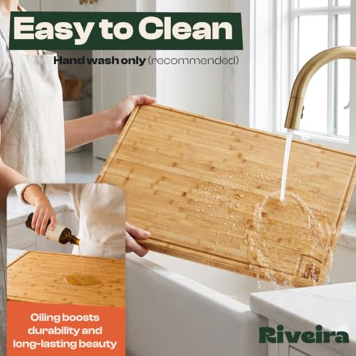 Riveira Extra Large Bamboo Cutting Board, 30" x 20", 0.8 Inch Thick – Cool Stove Top Cover Cutting Board, Noodle Board Stove Cover with Juice Groove, Reversible Butcher Block for Charcuterie - size: 30"L x 20"W