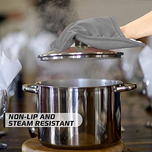 BPA-Free Soft Silicone 4 Piece Oven Mitts & Pot Holders Set - Ultra Heat Resistant Oven Mitts with Thick Cotton Liner - Long Slip Resistant Pot Holders, Flexible Oven Gloves - Gray - color: Gray, size: 4-Piece Oven Mitts & Pot Holders Set