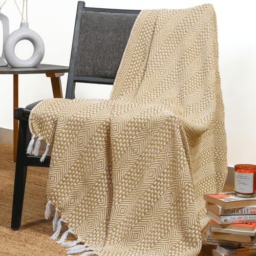 RAJRANG Tinsel Yellow Throw Blanket - Warm Living Room Decorative Throws for Sofa and Couch 60 x 50 Inch - color: Tinsel Yellow