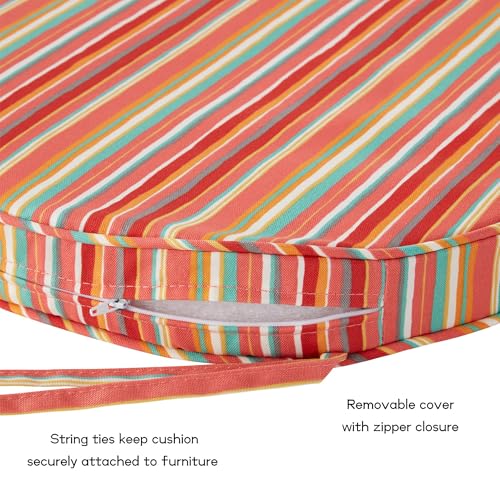 Greendale Home Fashions Set of 2 Outdoor 18 inch Round Patio Dining Chair Pads – Comfortable Fiber-Filled Seat Cushions with Ties, Reversible Polyester Fabric, Watermelon Stripe - color: Watermelon Stripe