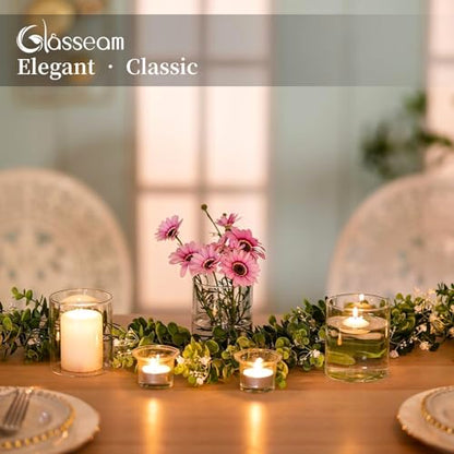 Glasseam Cylinder Vases for Centerpieces, 6Pcs Clear Glass Vase for Flowers | Hurricane Pillar, Floating Candle Holder, Modern, Small Home Decorations, Table Centerpieces, Wedding, Party, 4In - size: 4In