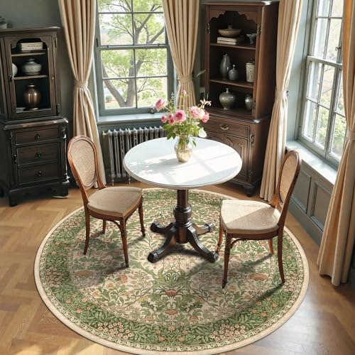 4ft Round Washable Area Rug Non-Slip Carpet for Bedroom Pink Green - color: Pink Green (Larger Pattern), size: 4' (Round)