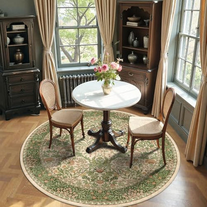 4ft Round Washable Area Rug Non-Slip Carpet for Bedroom Pink Green - color: Pink Green (Larger Pattern), size: 4' (Round)