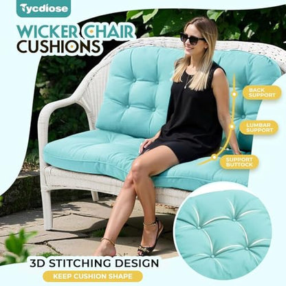 All Weather Outdoor Wicker Chair Cushions of 3 Pieces, Waterproof Outdoor Wicker Chair Cushion for Patio Furniture Loveseat Settee Bench, 1 Loveseat and 2 U-Shaped Thickened Cushions, Teal - color: Teal