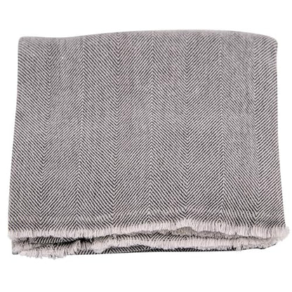 Cashmere Blanket – Hand Woven 100% Pure Wool Throw Blanket, 135 x 270 cm – Fine Herringbone Pattern Cozy, and Soft Blanket for Bed, Sofa, or Couch - Made in Nepal - color: Grey