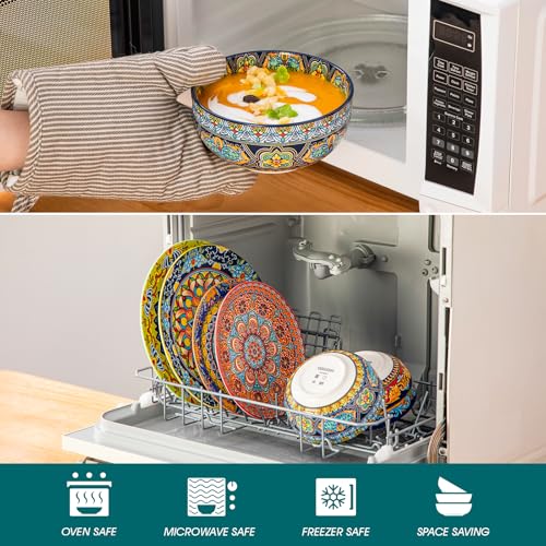 vancasso 18-Piece Dinnerware Sets,Ceramic Plates and Bowls Sets Service for 6, Bohemian Style Porcelain Dishes Set for 6, Microwave and Dishwasher Safe, Scratch Resistant,Non Toxic, Series KRVI - size: Service for 6 (18 Pcs)