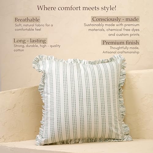 JBH Hand Block Print Reversible Throw Pillow Covers 18x18 Inch Set of 2 – Handmade Cotton Throw Pillow Cases (Sage Green, 18x18 Inch) - color: Sage Green