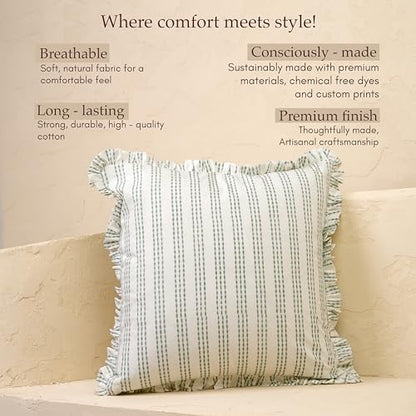 JBH Hand Block Print Reversible Throw Pillow Covers 18x18 Inch Set of 2 – Handmade Cotton Throw Pillow Cases (Sage Green, 18x18 Inch) - color: Sage Green