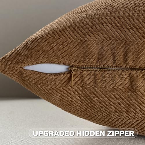 FUTEI Pack of 2 Chenille Throw Pillow Covers 18x18 Inch, Rust | Elegant Herringbone Textured Design,Side Hidden Zipper,Machine Washable,Pill-Resistant,Colorfast,Insert Not Included. - color: Rust, size: 18" x 18" (Pack of 2)