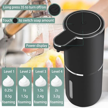 Automatic Soap Dispenser – Touchless Foaming Soap Dispenser 400ml USB Rechargeable Dispenser Electric Wall Mounted 4levels Adjustable Foam Dispenser Pump for Bathroom Kitchen Dish Soap(Black) - color: Black, style: Foam