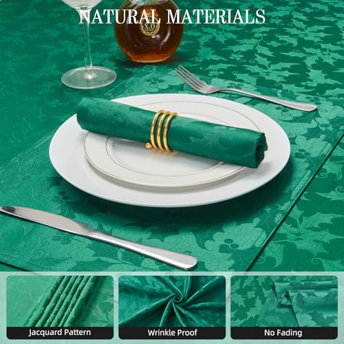 Dark Green Jacquard 17x17 Square Polyester Cloth Napkins Set of 8 | Waterproof, Stain Resistant, Shrink Proof, Washable, fabric, Outdoor, Reusable, Dining, Wedding, Kitchen, Party, Christmas - color: Dark Green