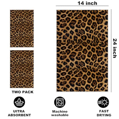 2 Pcs Funny Retro Leopard Kitchen Towels, Cheetah Decor Reuse Hand Towels - color: Multi 1527
