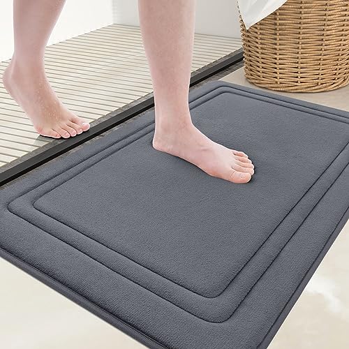 Grandaily Memory Foam Bath Mat Rug 24x16, Ultra Soft, Non-Slip and Absorbent Bathroom Rugs, Machine Wash Dry, Comfortable Bath Carpet for Bathroom Floor, Tub and Shower, Dark Grey - color: Dark Grey, size: 24" x 16"