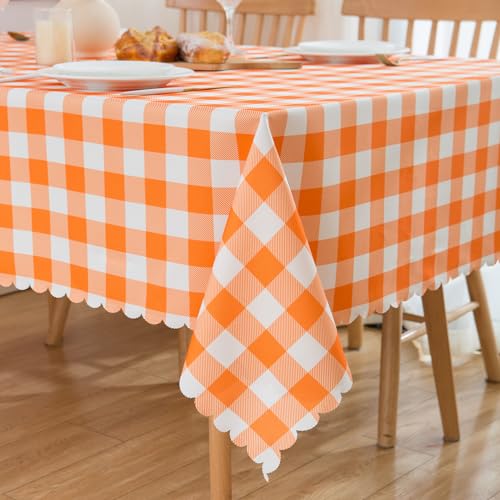 MANGATA CASA Checkered Table Cloth for Square Tables-Gingham Waterproof Kitchen & Table Linens-Polyester Buffalo Plaid Wrinkle Free Table Cover(Pumpkin Yellow 52x52in) - color: Pumpkin Yellow, size: 52" x 52" (Square)